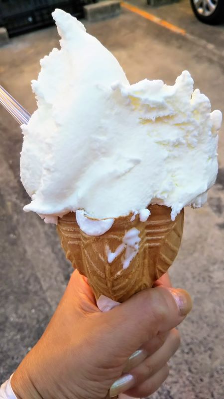 Double scoop gelato with milk and Setouchi lemon flavors in Miyajima