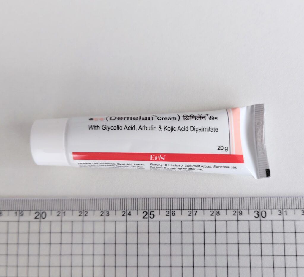 Demelan Cream size comparison with ruler