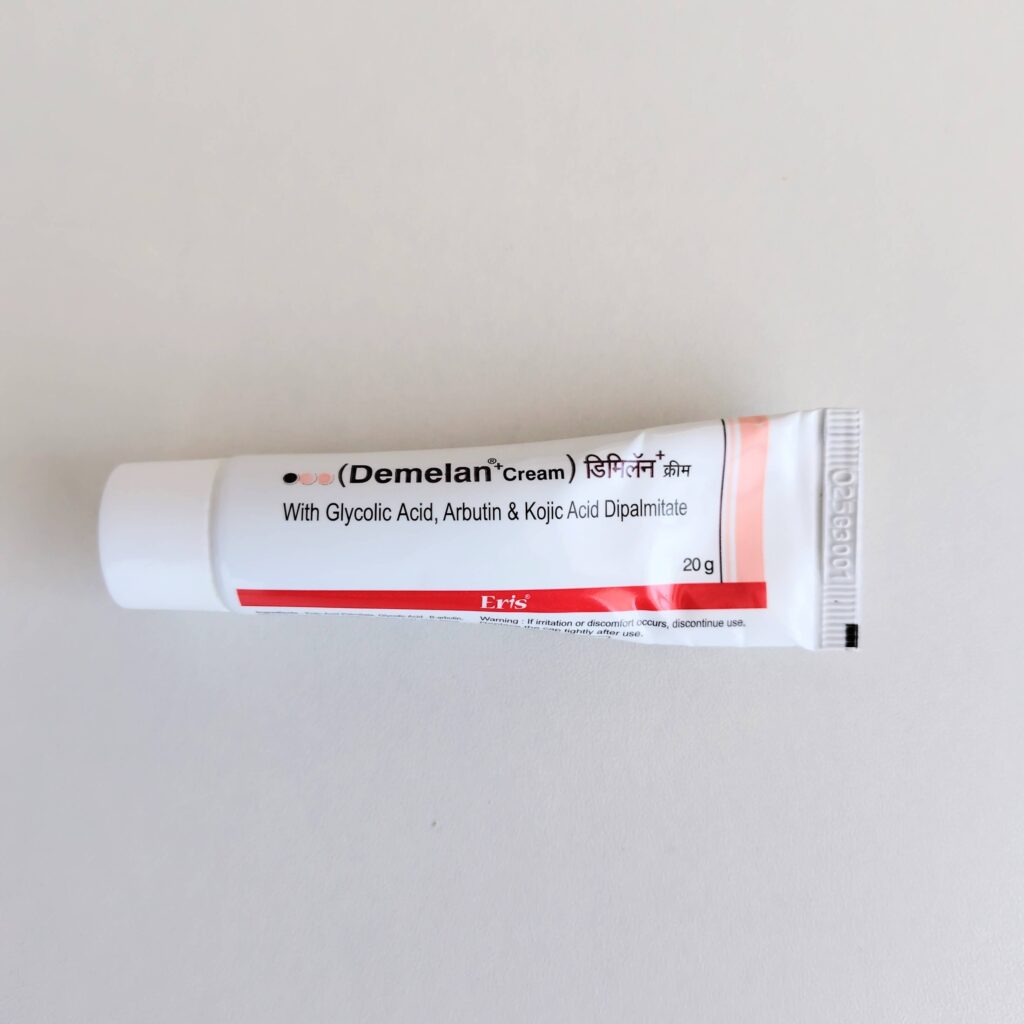 Remaining amount of Demelan Cream after 2 months of use showing product usage level
